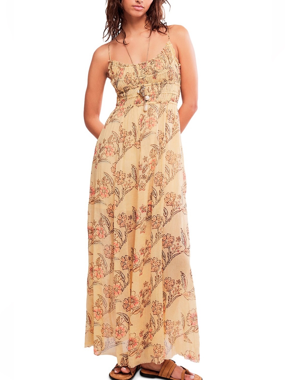 Free People Celia Maxi Dress with Pink Floral Print
